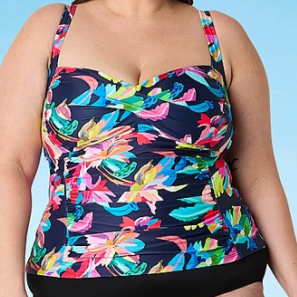 Suddenly Slim by Catalina one-piece swimsuit Floral Halter Style Size 1X - Picture 1 of 6